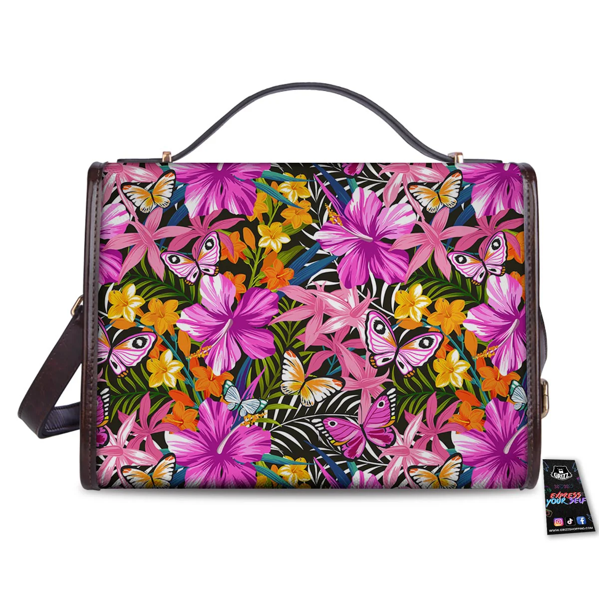 Butterfly Tropical Print Pattern Women's Satchel Bag - Image 2
