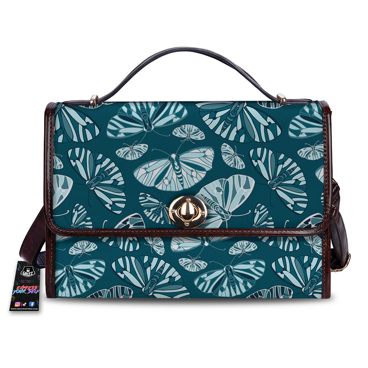 Butterfly Turquoise Print Pattern Women's Satchel Bag