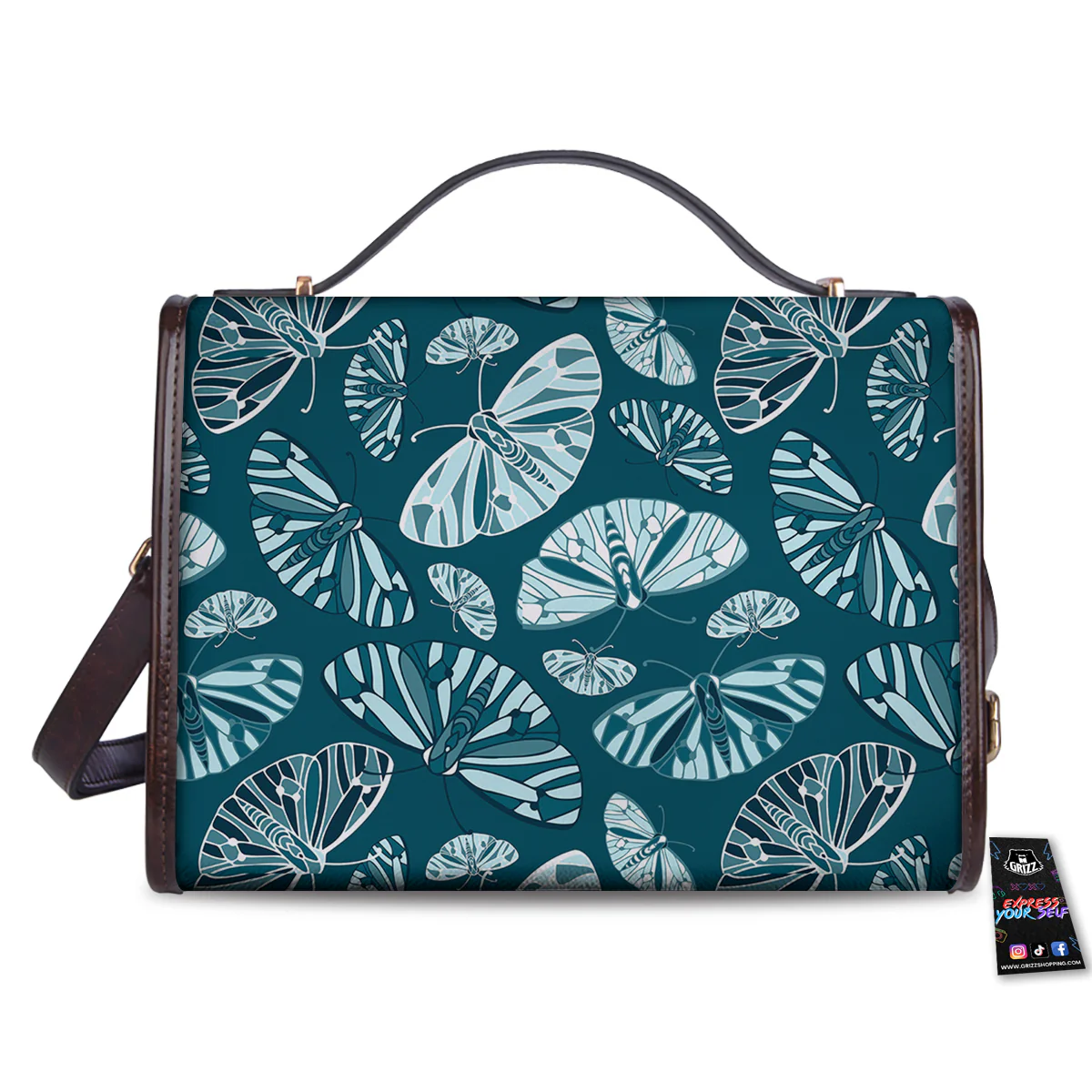 Butterfly Turquoise Print Pattern Women's Satchel Bag - Image 2