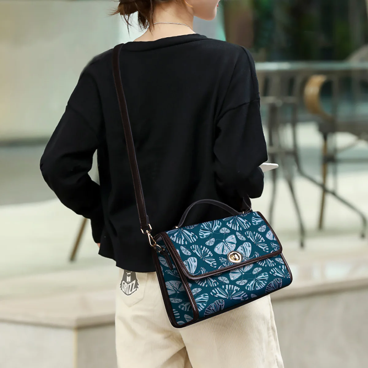 Butterfly Turquoise Print Pattern Women's Satchel Bag - Image 3