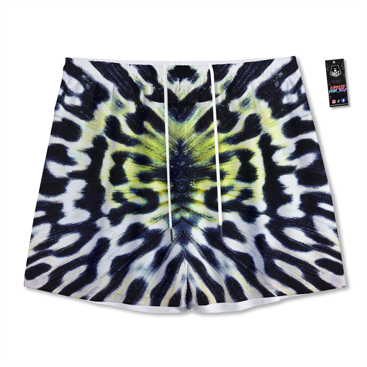 Butterfly Wing Skin Black White And Green Print Mesh Shorts