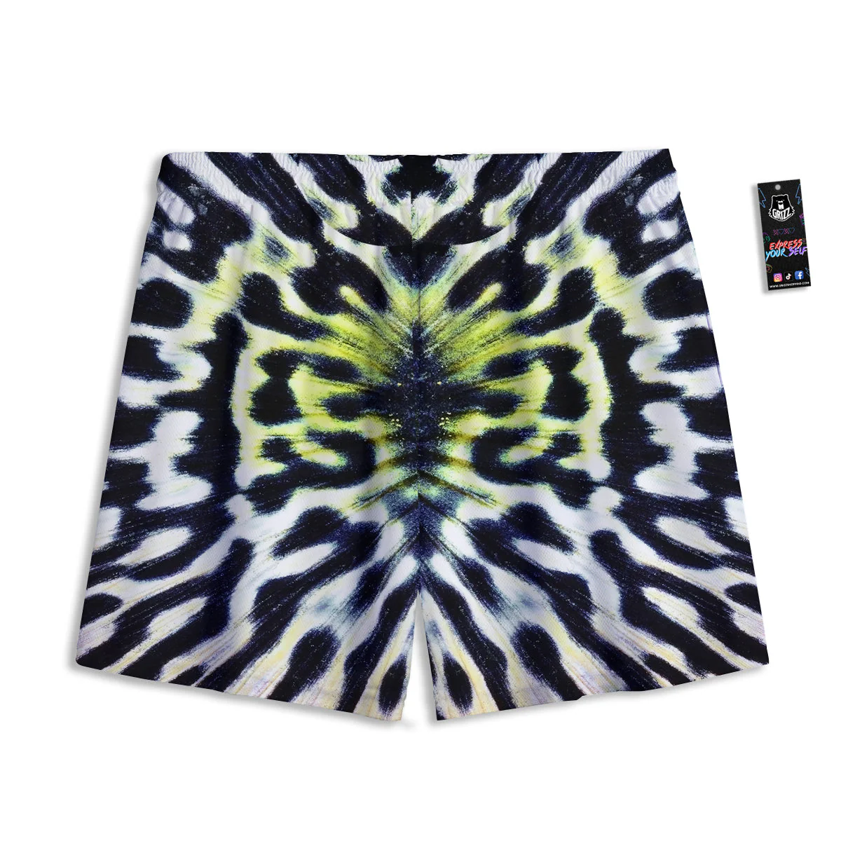 Butterfly Wing Skin Black White And Green Print Mesh Shorts - Image 2