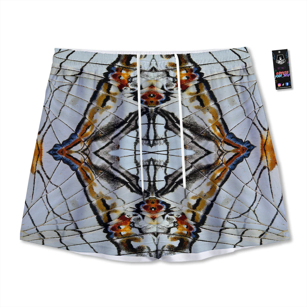 Butterfly Wing Skin Grey Print Mesh Shorts