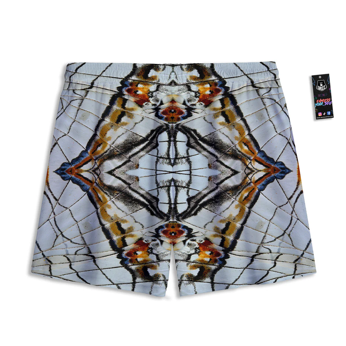 Butterfly Wing Skin Grey Print Mesh Shorts - Image 2