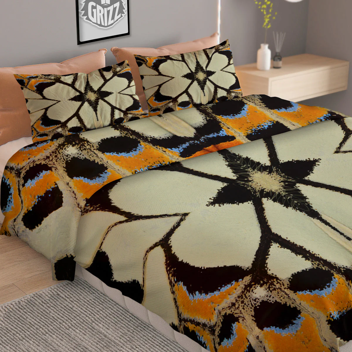 Butterfly Wing Skin White Orange Print Duvet Cover Bedding Set - Image 2