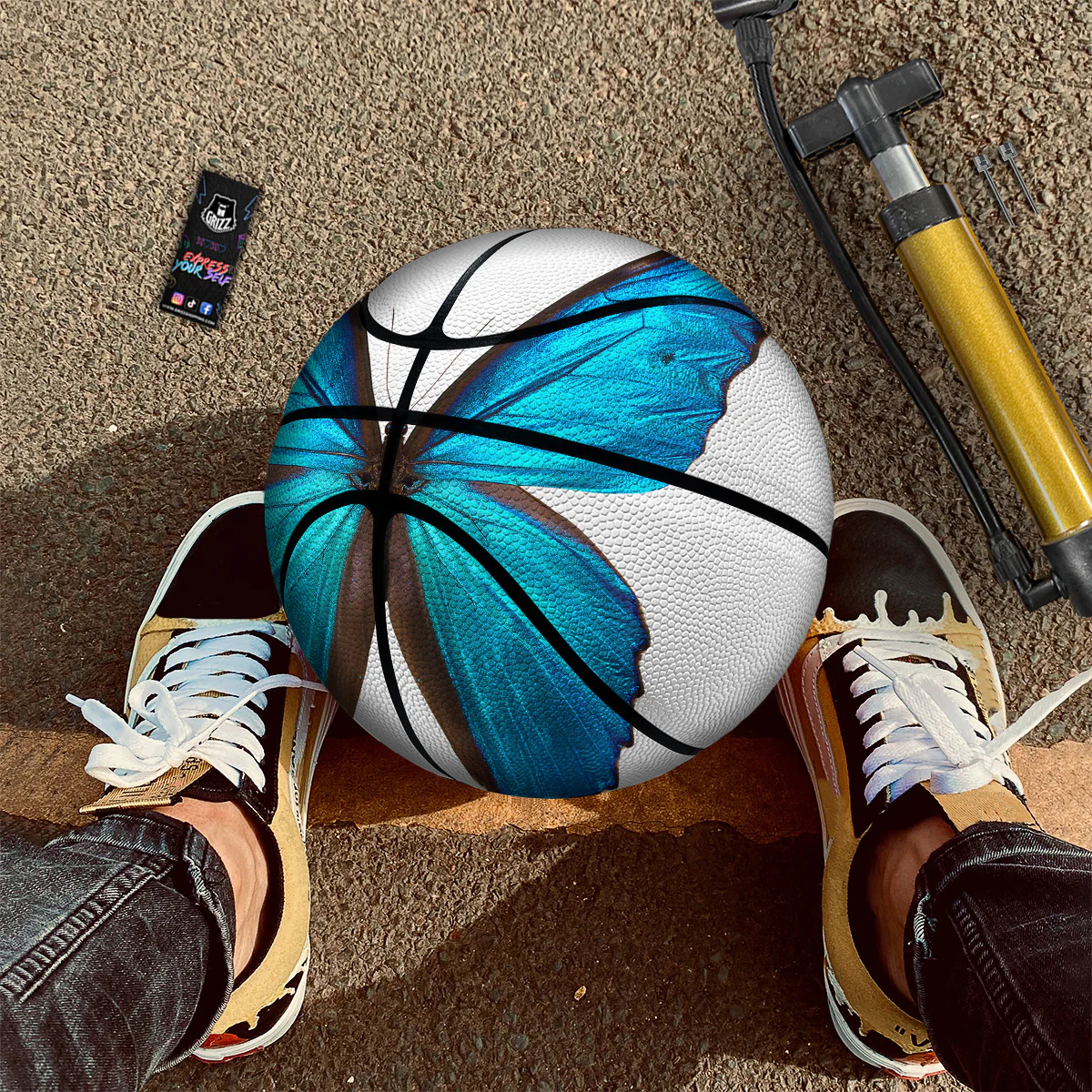 Butterfly Wings Blue Monarch Print Basketball - Image 3