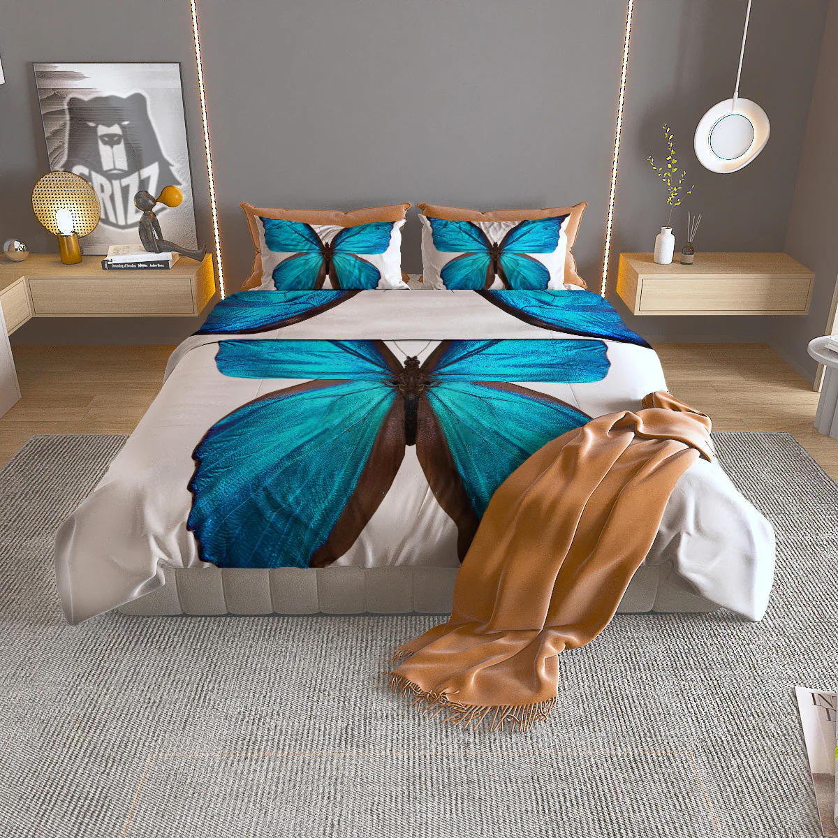 Butterfly Wings Blue Monarch Print Duvet Cover Bedding Set