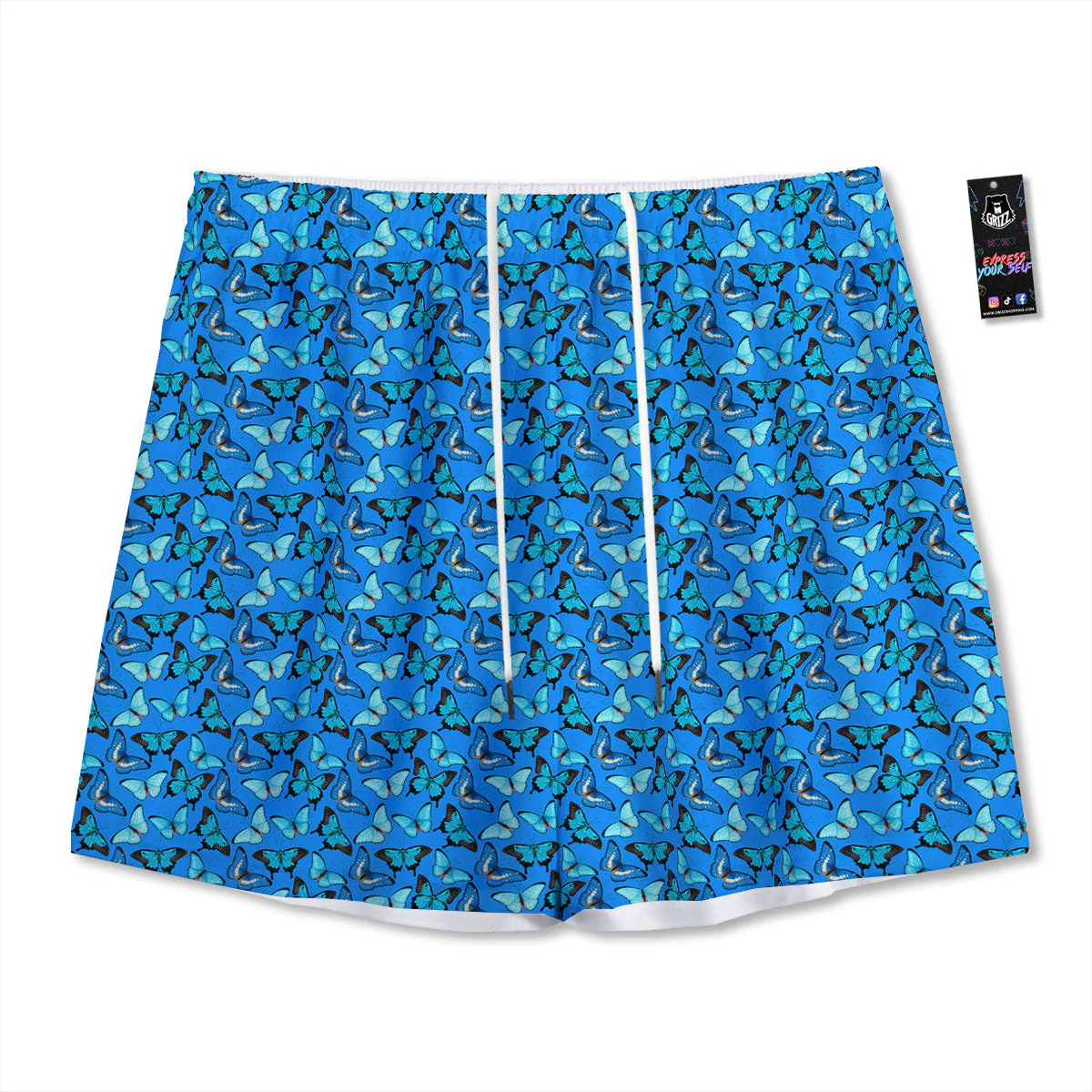 Butterfly Wings Blue Print Pattern Mesh Shorts