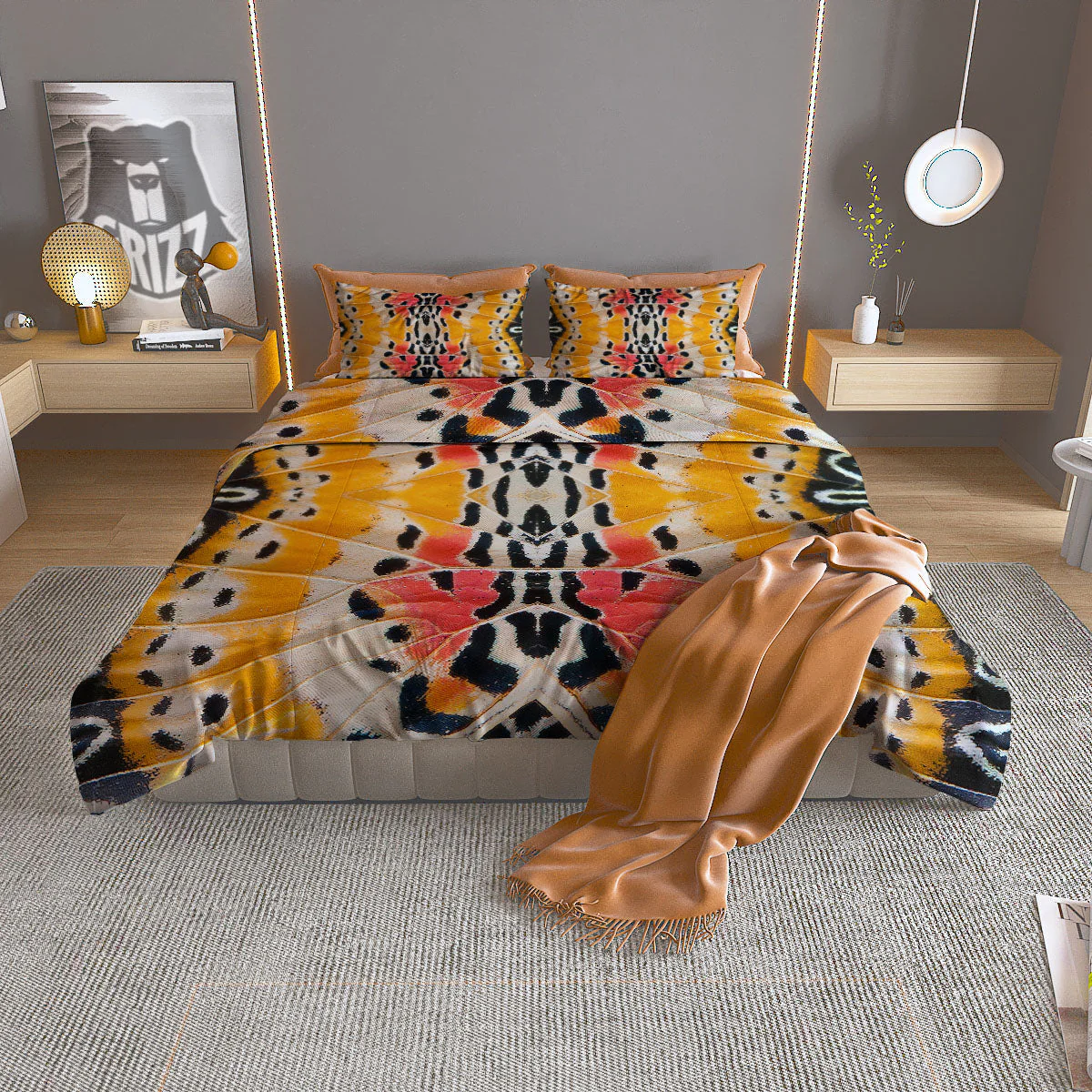 Butterfly Wings Orange Monarch Print Duvet Cover Bedding Set