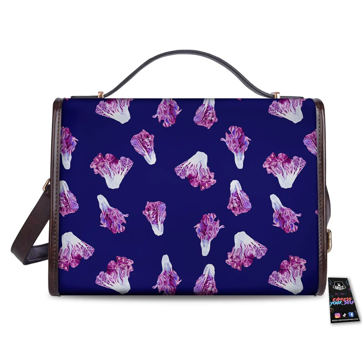 Cabbage Leaves Purple Print Pattern Women's Satchel Bag - Image 2