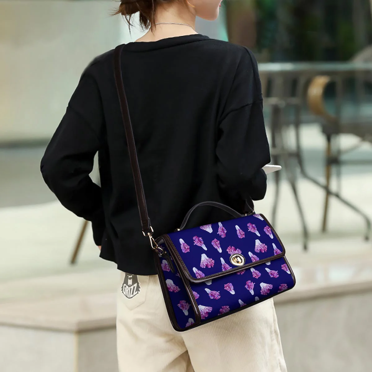 Cabbage Leaves Purple Print Pattern Women's Satchel Bag - Image 3