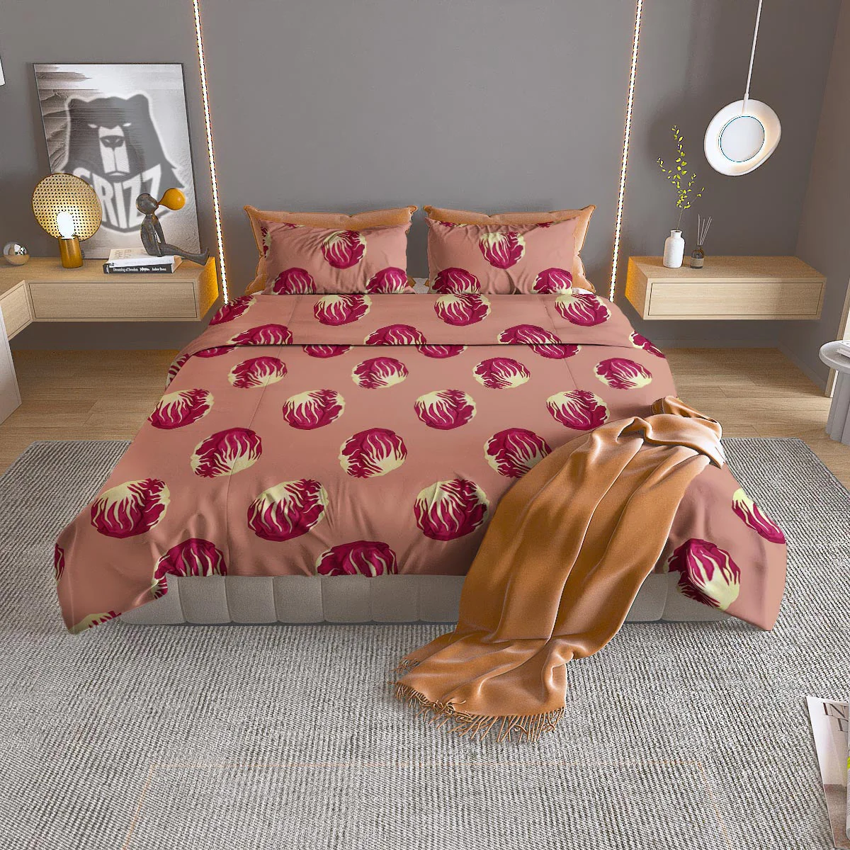 Cabbage Red Print Pattern Duvet Cover Bedding Set