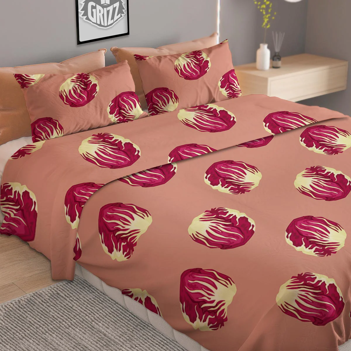Cabbage Red Print Pattern Duvet Cover Bedding Set - Image 2