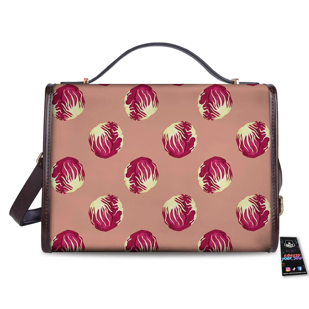 Cabbage Red Print Pattern Women's Satchel Bag - Image 2
