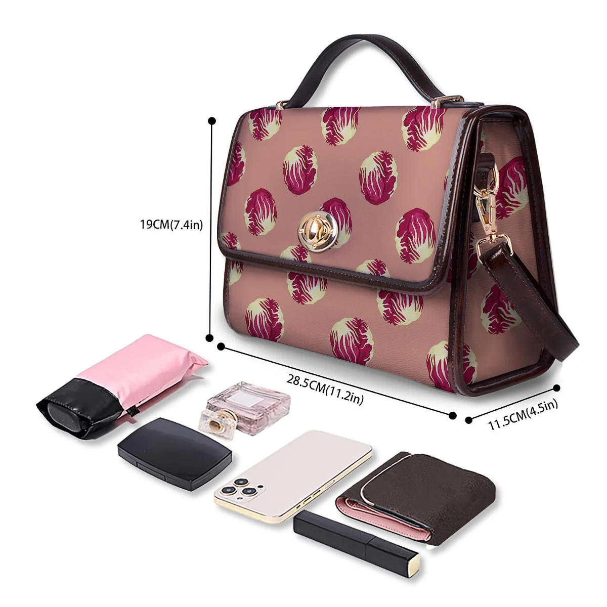 Cabbage Red Print Pattern Women's Satchel Bag - Image 4