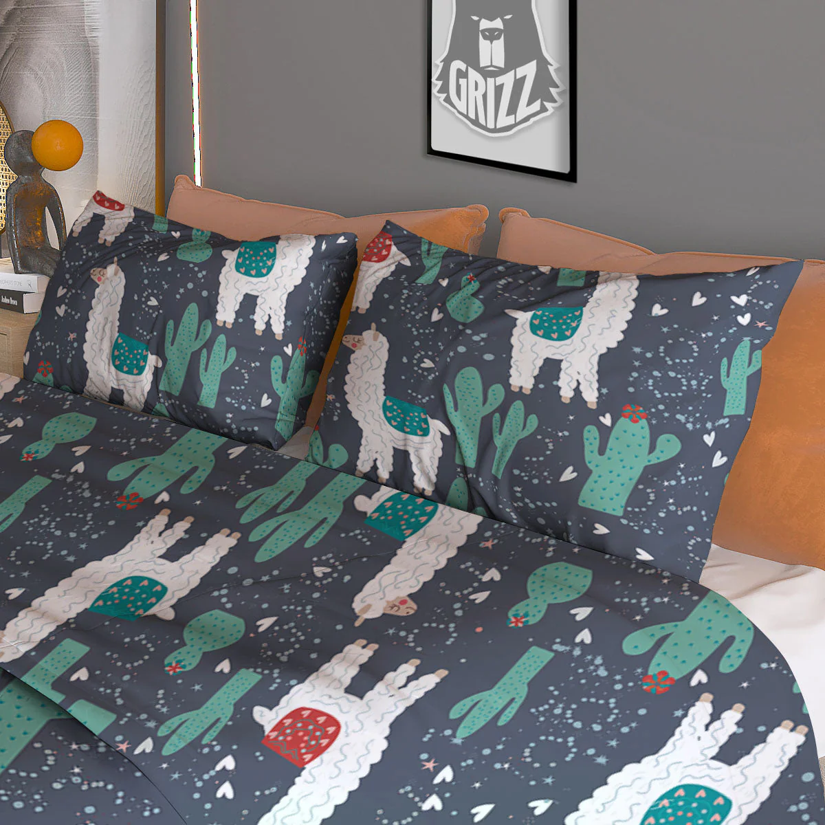 Cactus And Happy Llama Print Pattern Duvet Cover Bedding Set - Image 3