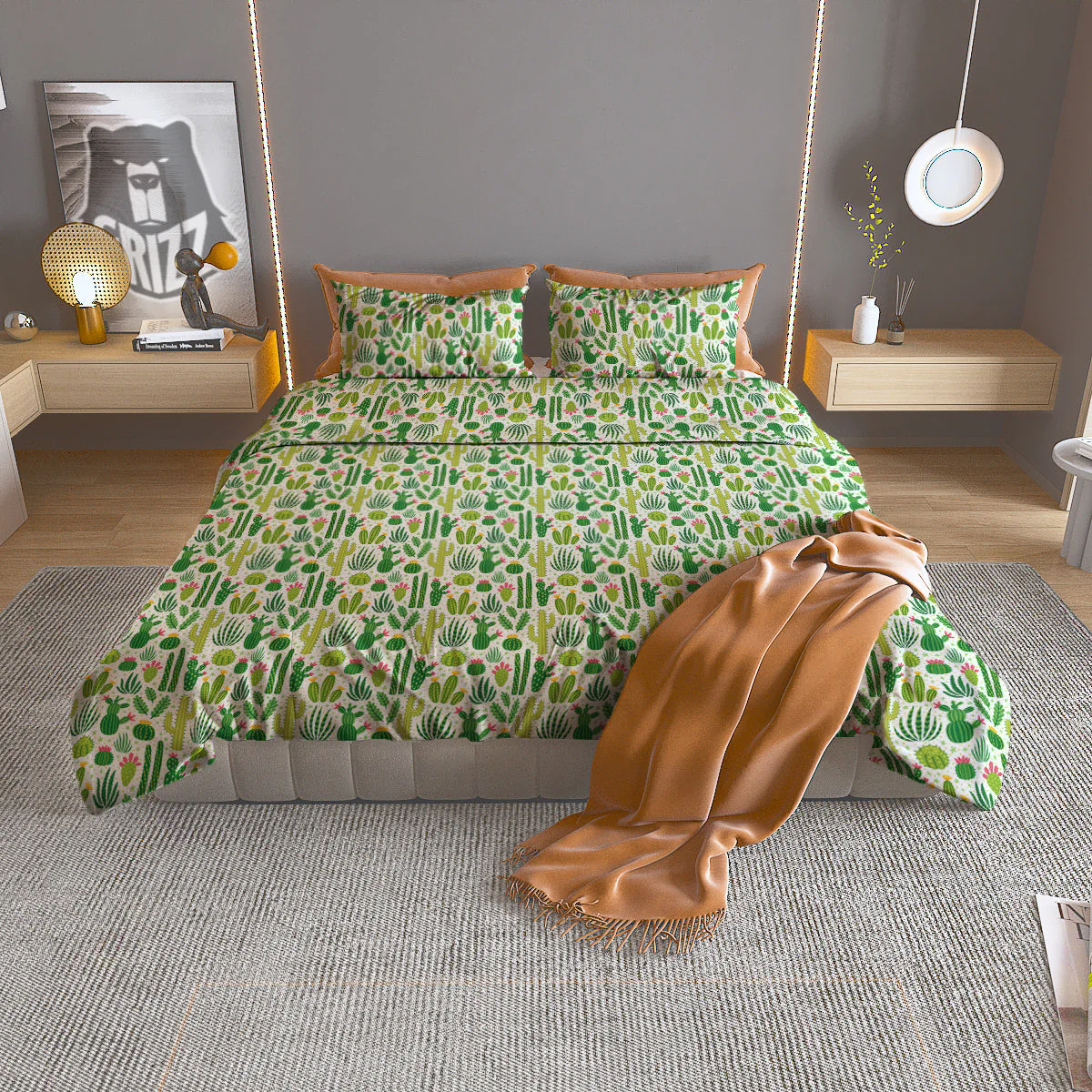 Cactus Cute Cartoon Print Pattern Duvet Cover Bedding Set