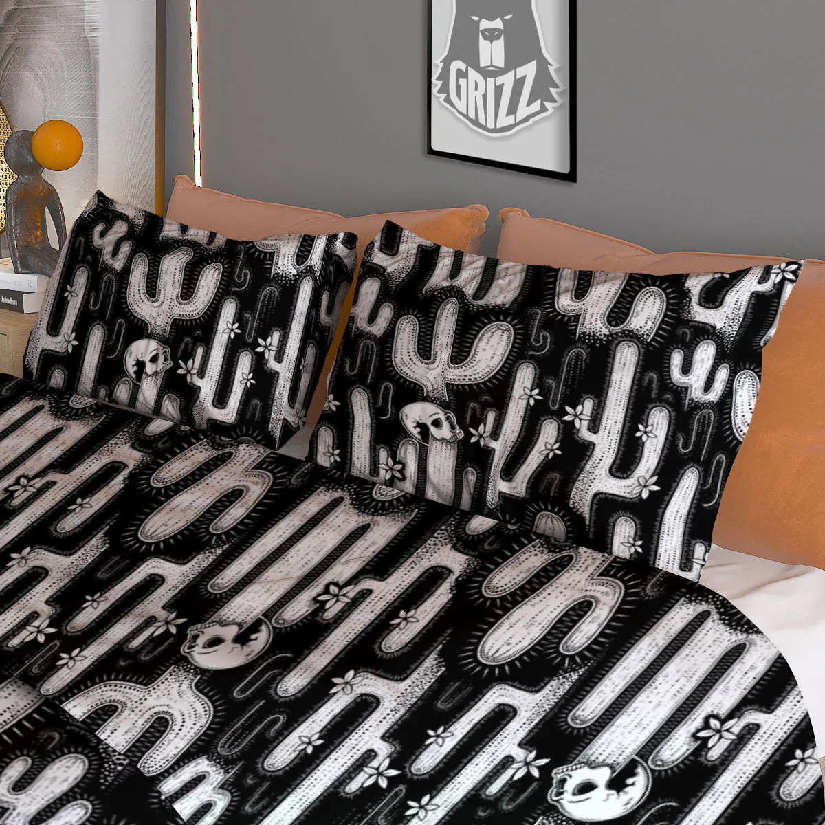 Cactus White And Black Print Pattern Duvet Cover Bedding Set - Image 3