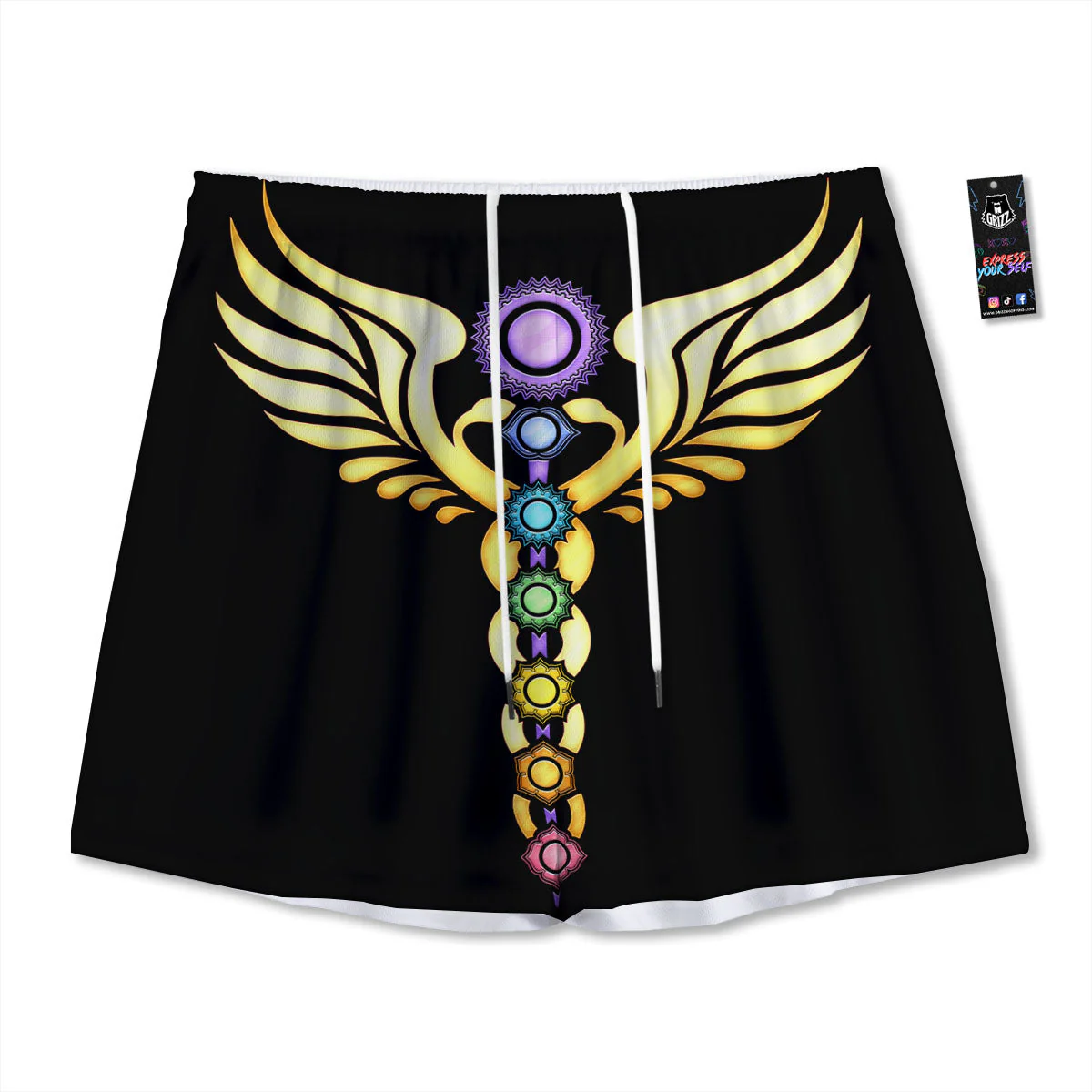 Caduceus 7 Chakras Print Mesh Shorts