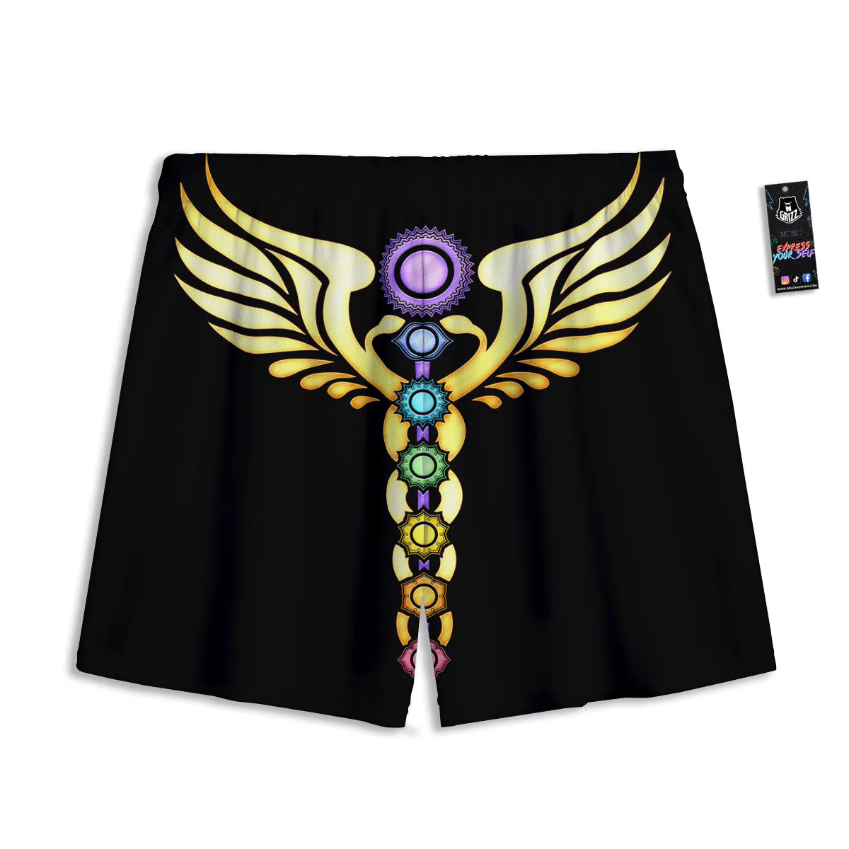 Caduceus 7 Chakras Print Mesh Shorts - Image 2