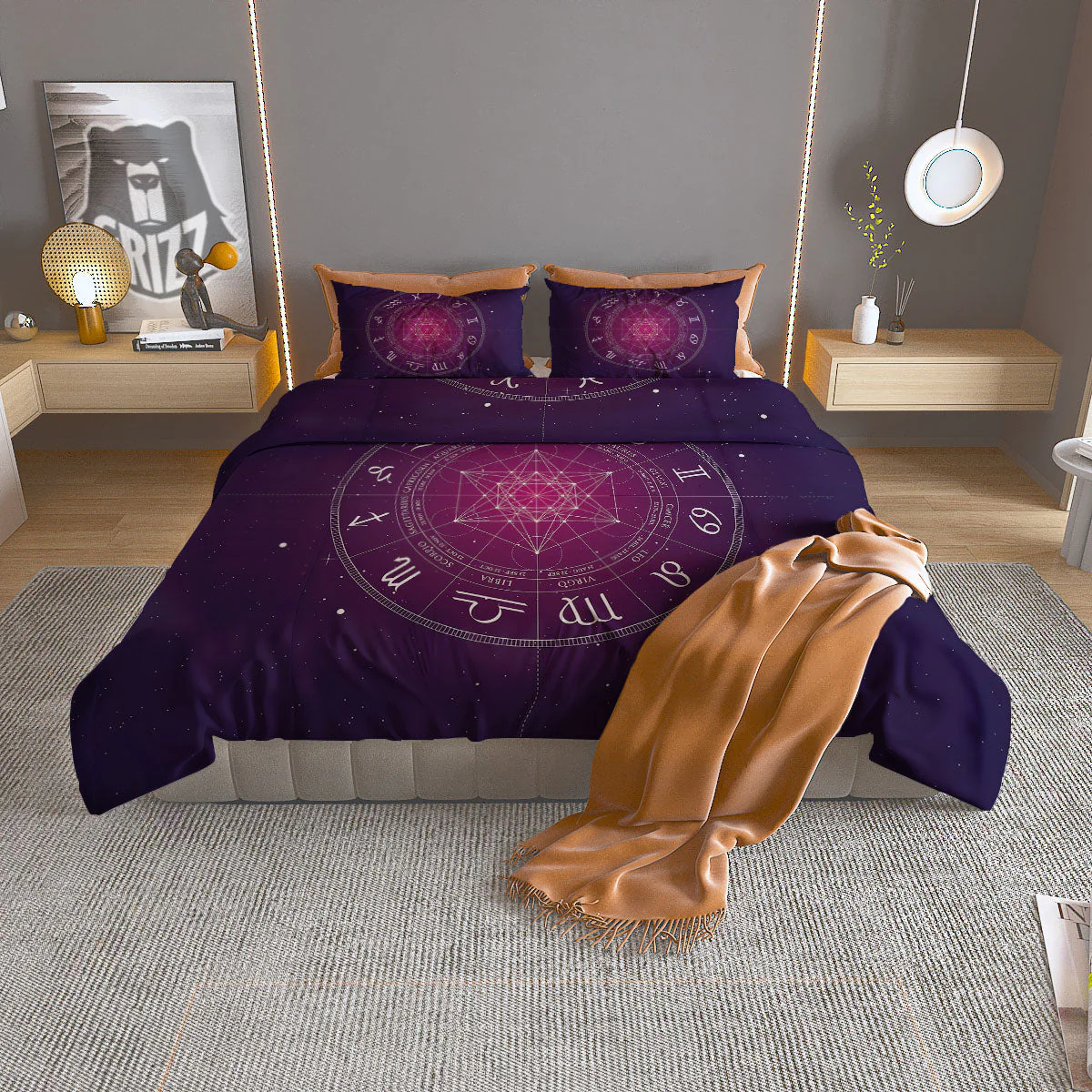 Calendar Geometric Zodiac Print Duvet Cover Bedding Set