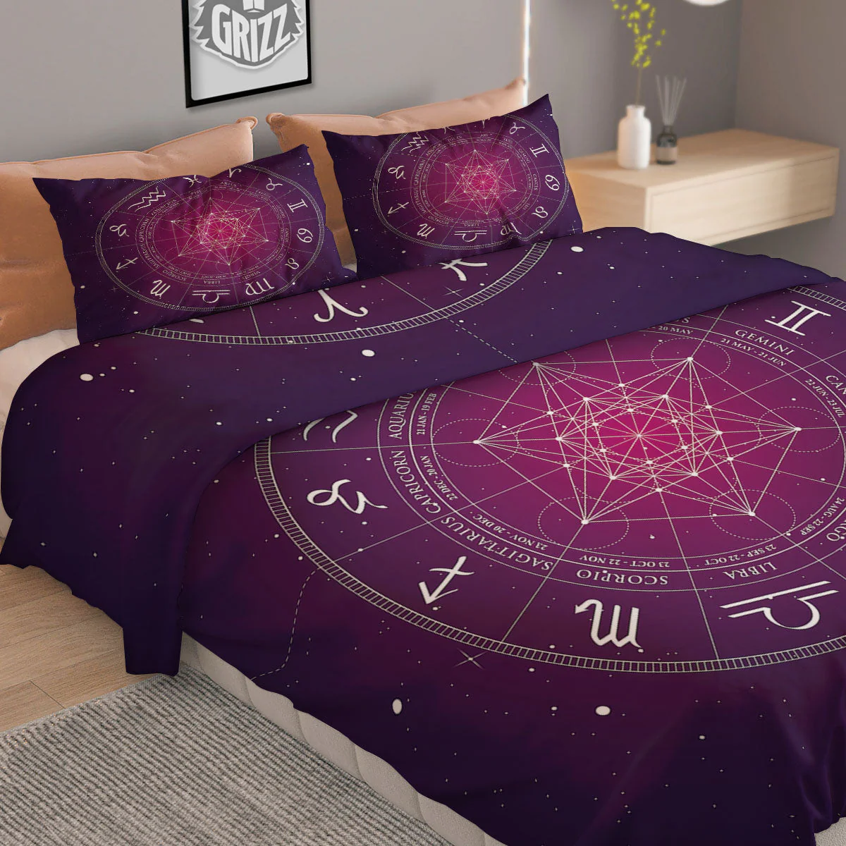 Calendar Geometric Zodiac Print Duvet Cover Bedding Set - Image 2