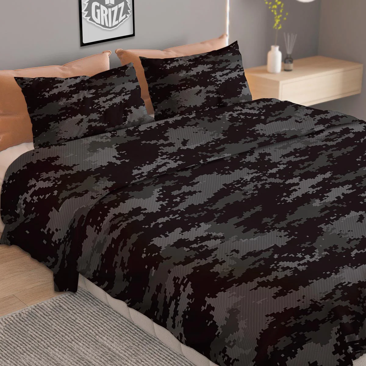 Camo Black Tan Digital Print Pattern Duvet Cover Bedding Set - Image 2
