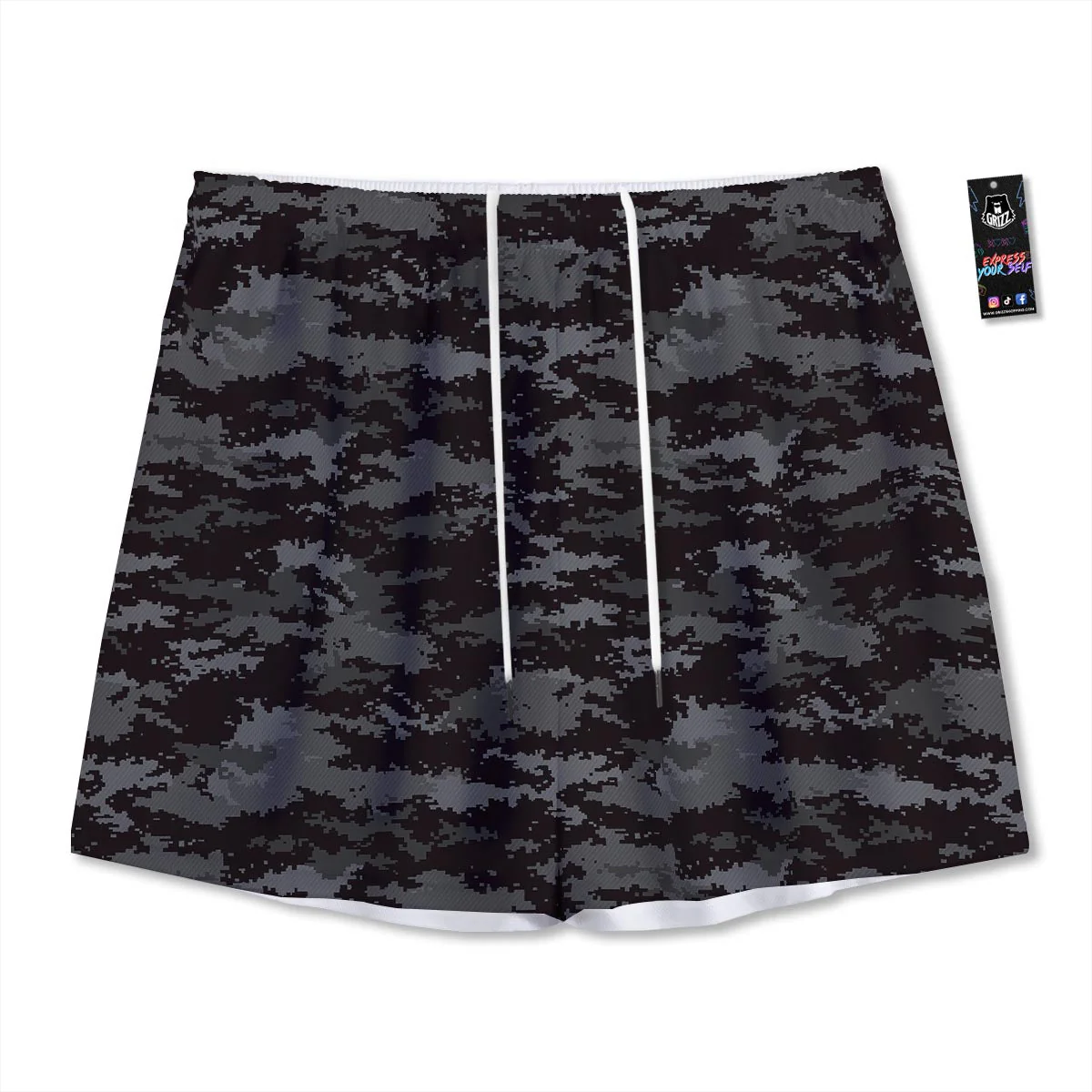 Camo Black Tan Digital Print Pattern Mesh Shorts