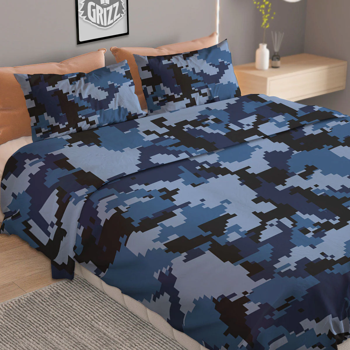 Camo Navy Digital Print Pattern Duvet Cover Bedding Set - Image 2