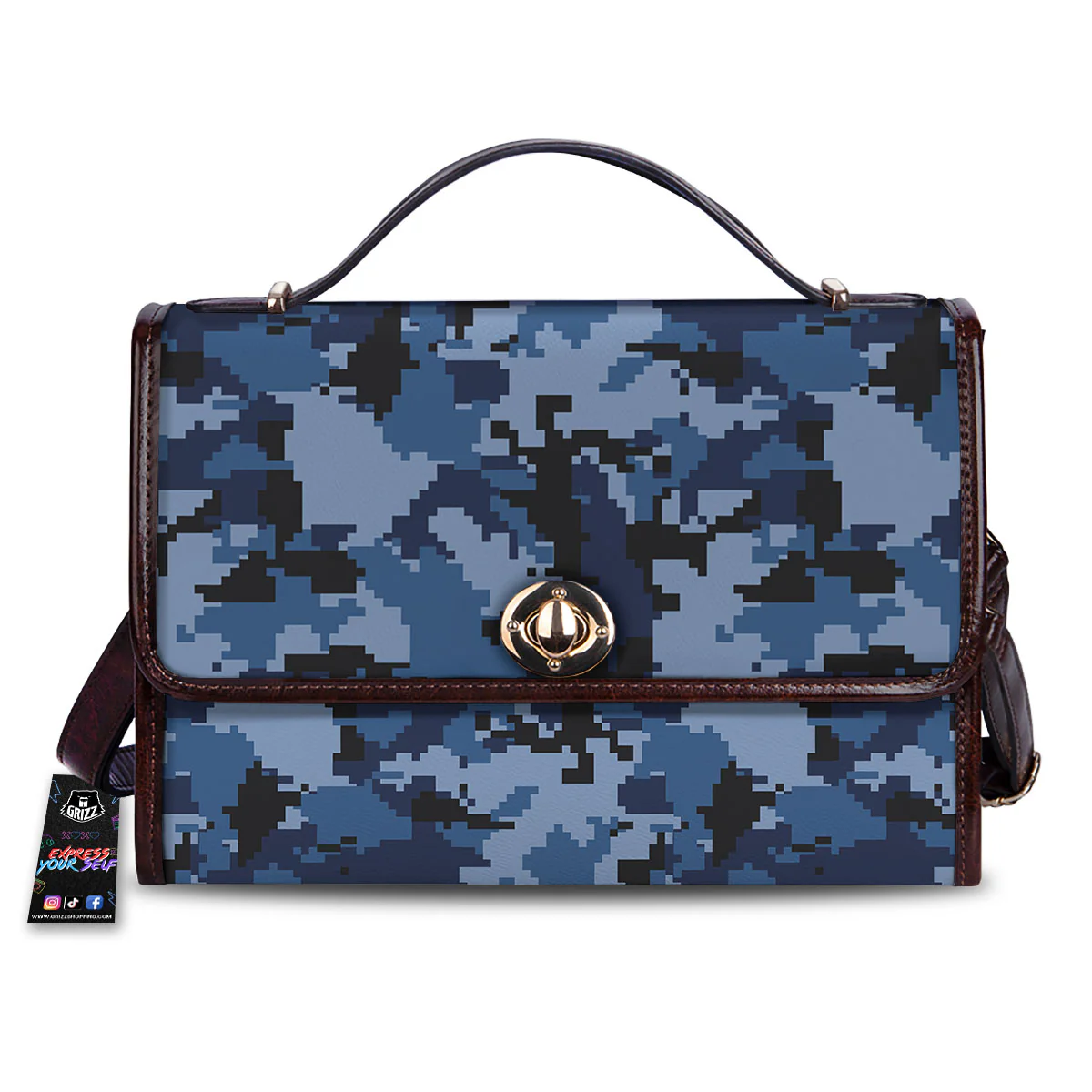 Camo Navy Digital Print Pattern Women's Satchel Bag