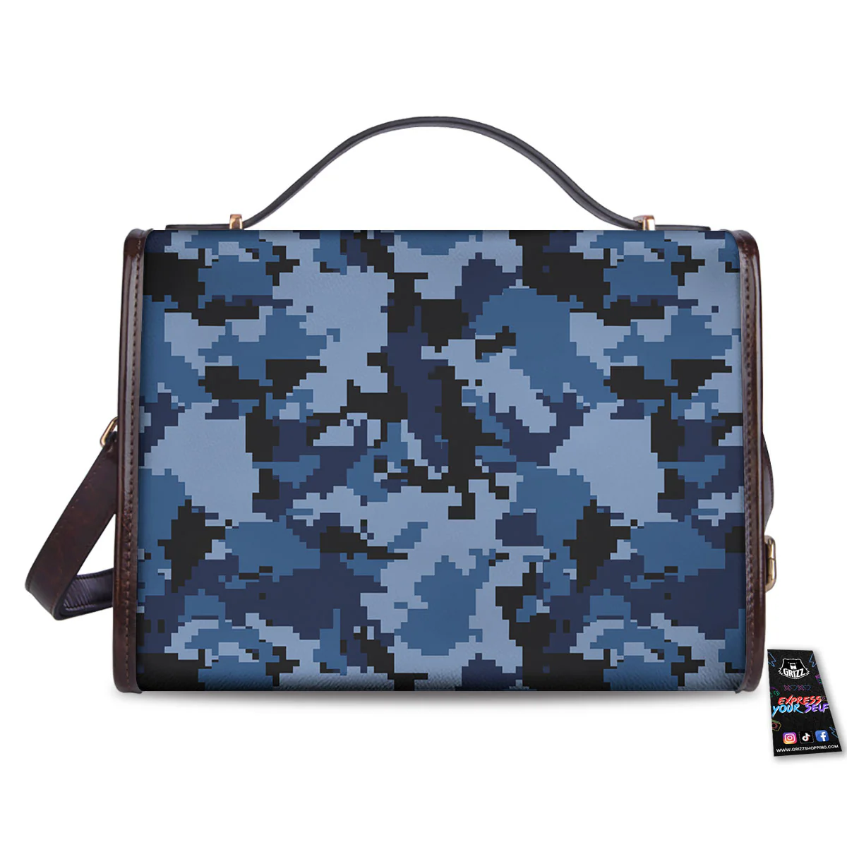 Camo Navy Digital Print Pattern Women's Satchel Bag - Image 2