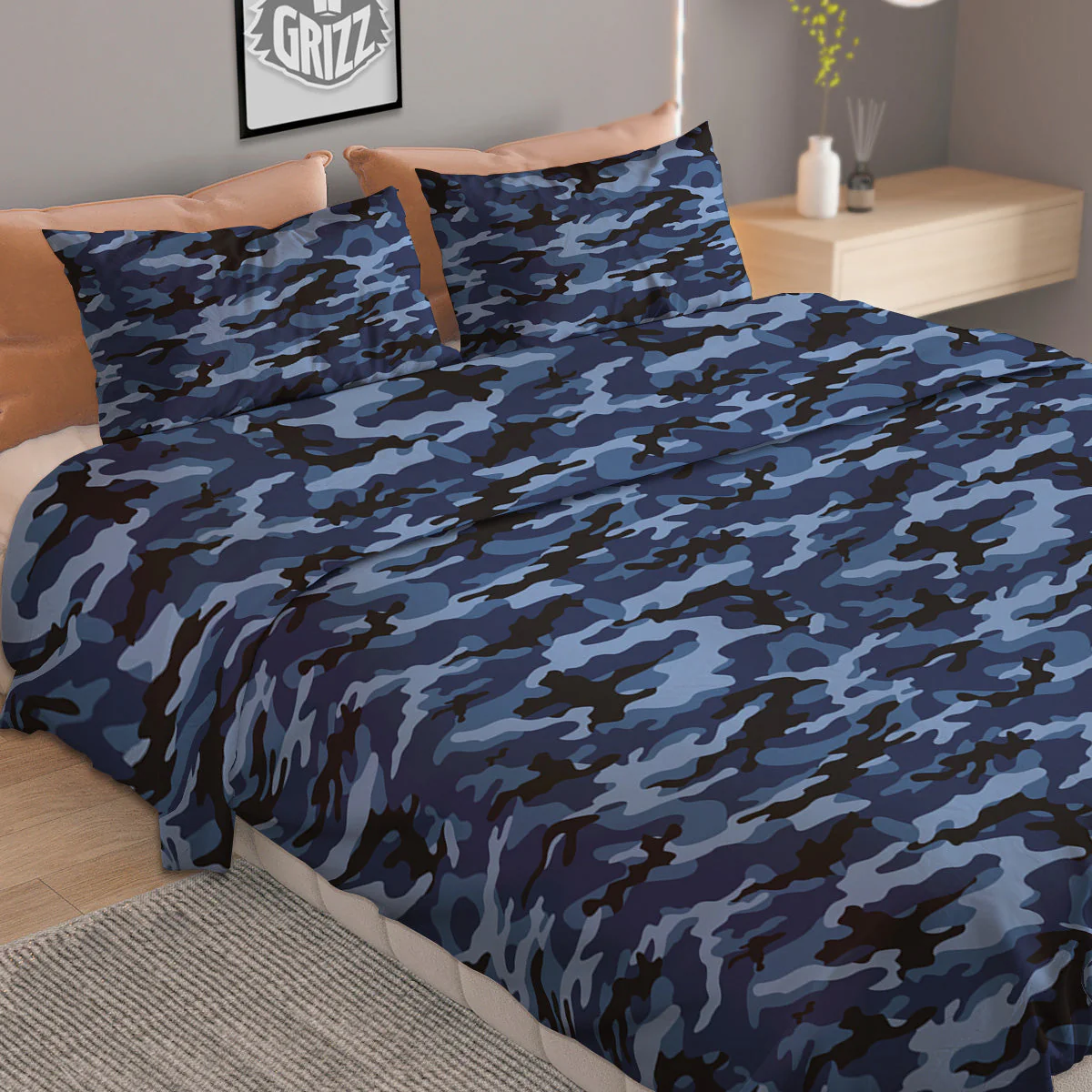 Camouflage Black And Blue Print Duvet Cover Bedding Set - Image 2