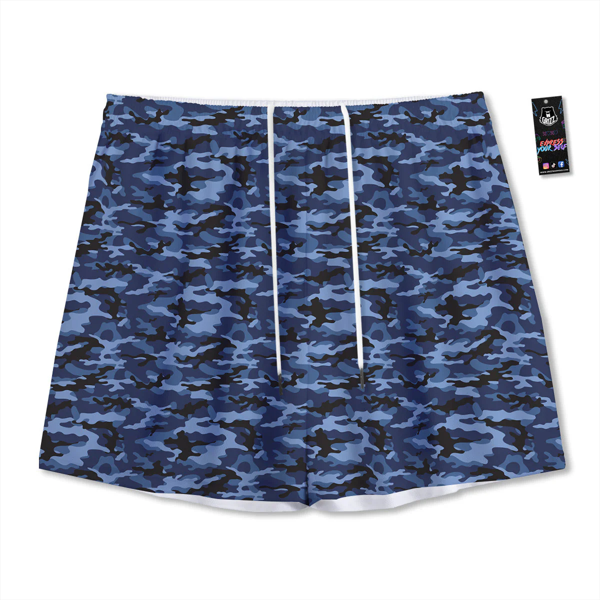 Camouflage Black And Blue Print Mesh Shorts