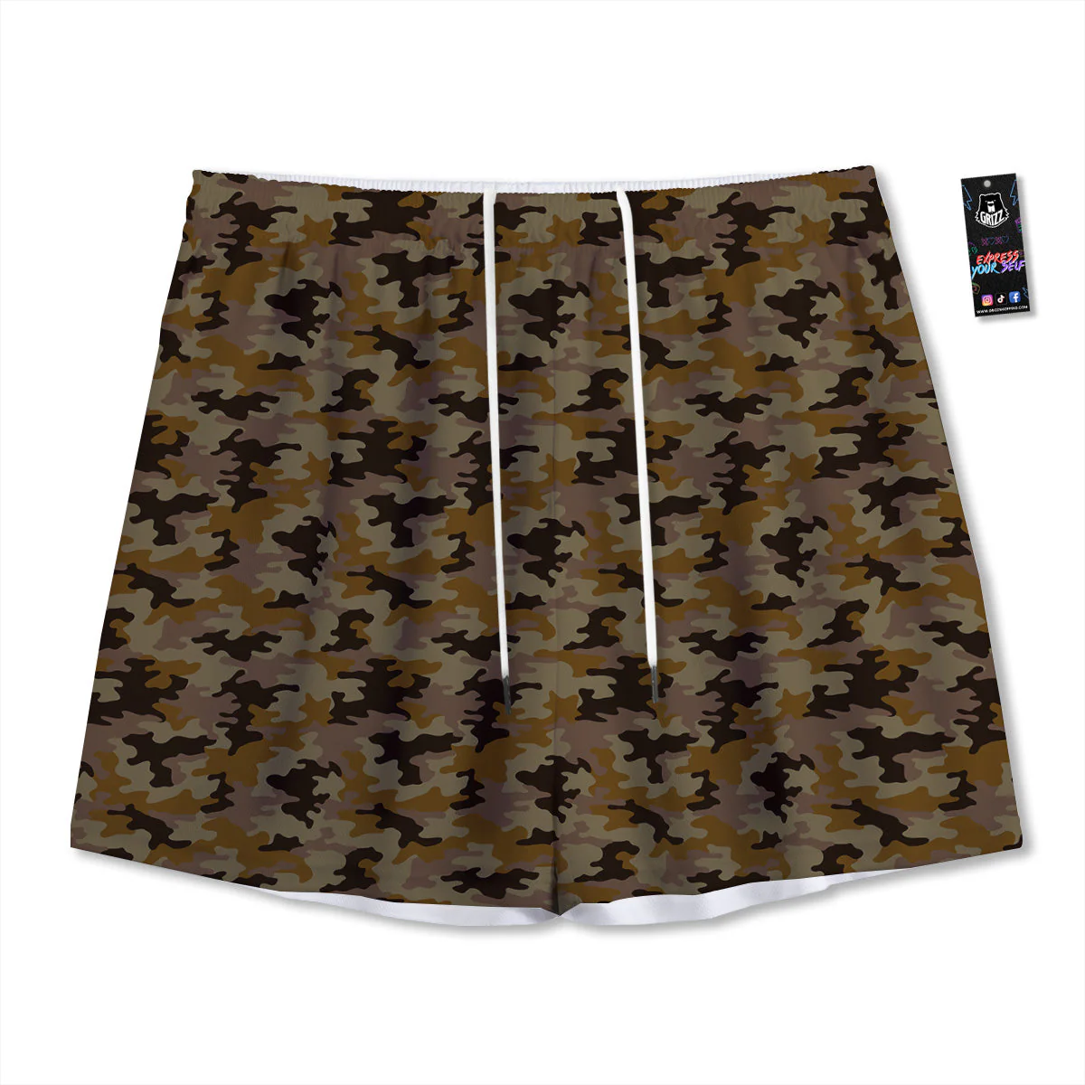Camouflage Black And Brown Print Mesh Shorts