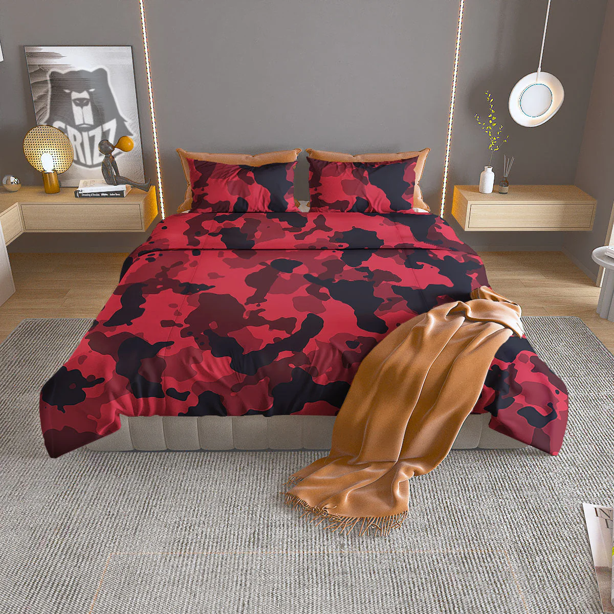 Camouflage Black And Red Print Duvet Cover Bedding Set