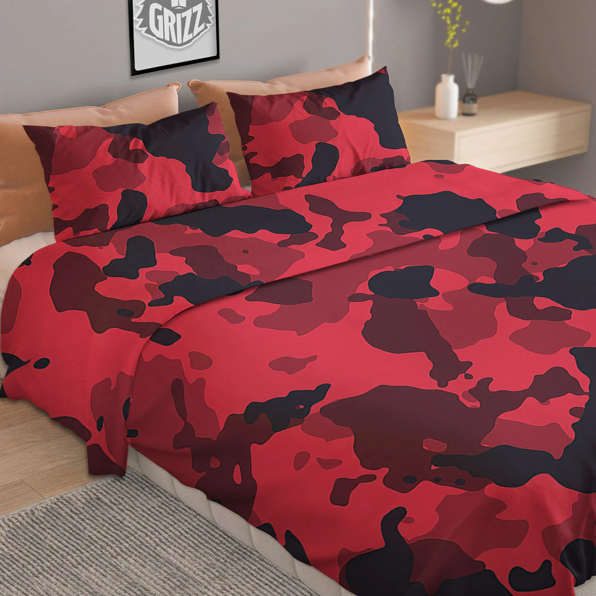 Camouflage Black And Red Print Duvet Cover Bedding Set - Image 2