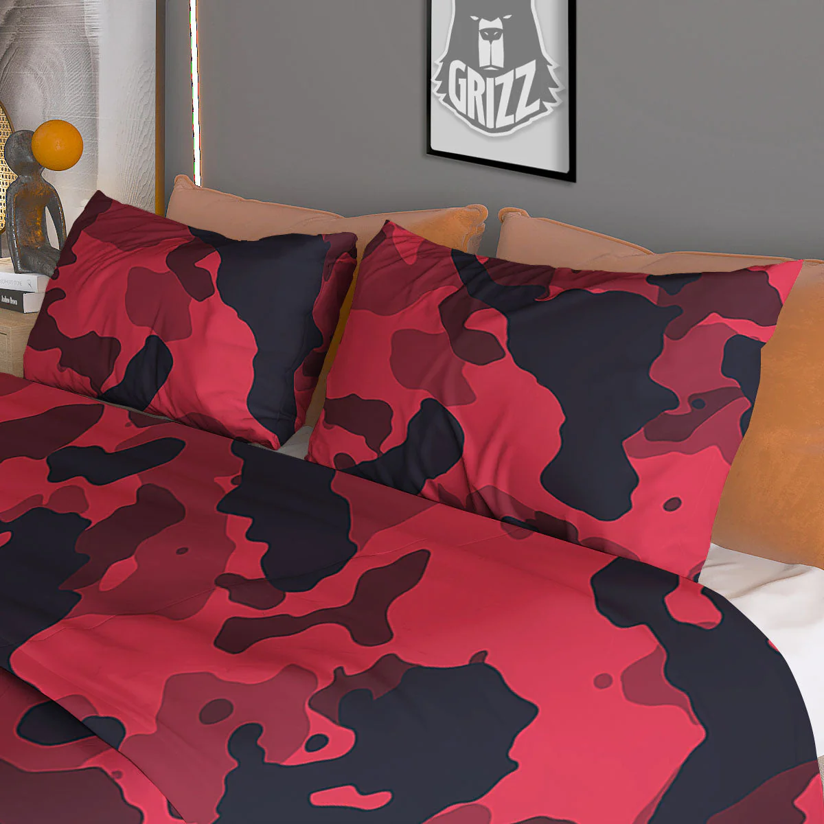 Camouflage Black And Red Print Duvet Cover Bedding Set - Image 3