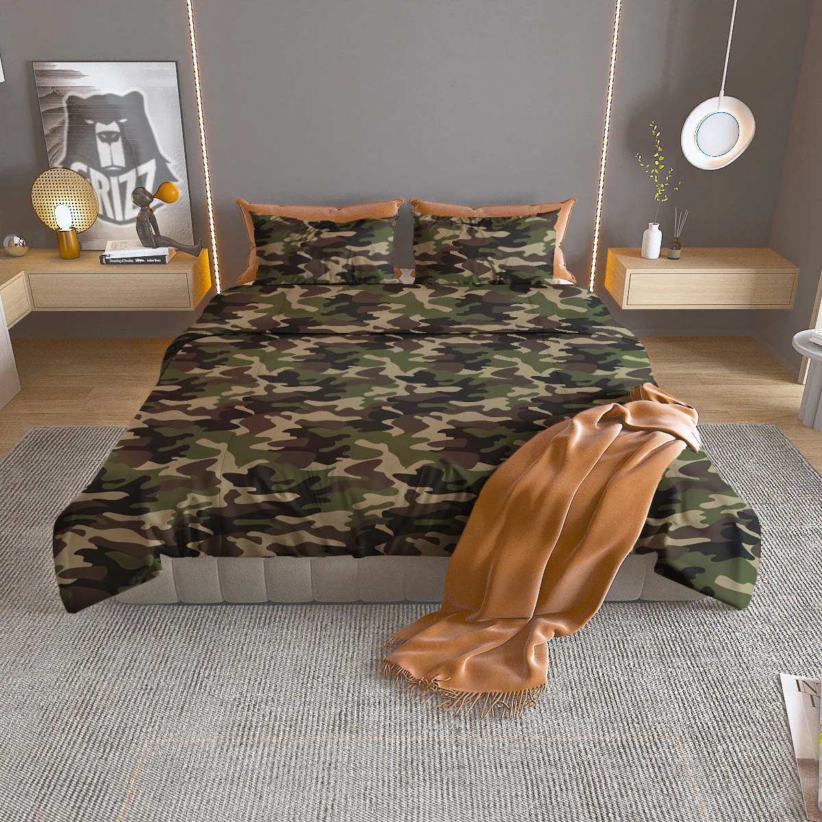 Camouflage Brown And Green Print Duvet Cover Bedding Set