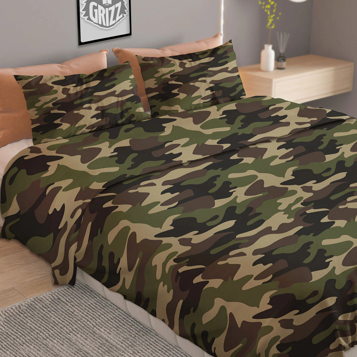 Camouflage Brown And Green Print Duvet Cover Bedding Set - Image 2