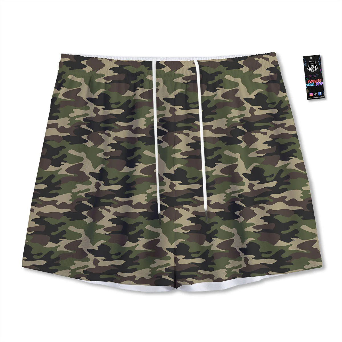 Camouflage Brown And Green Print Mesh Shorts