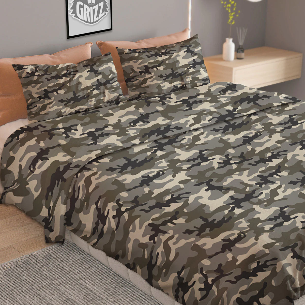 Camouflage Brown And Grey Print Duvet Cover Bedding Set - Image 2