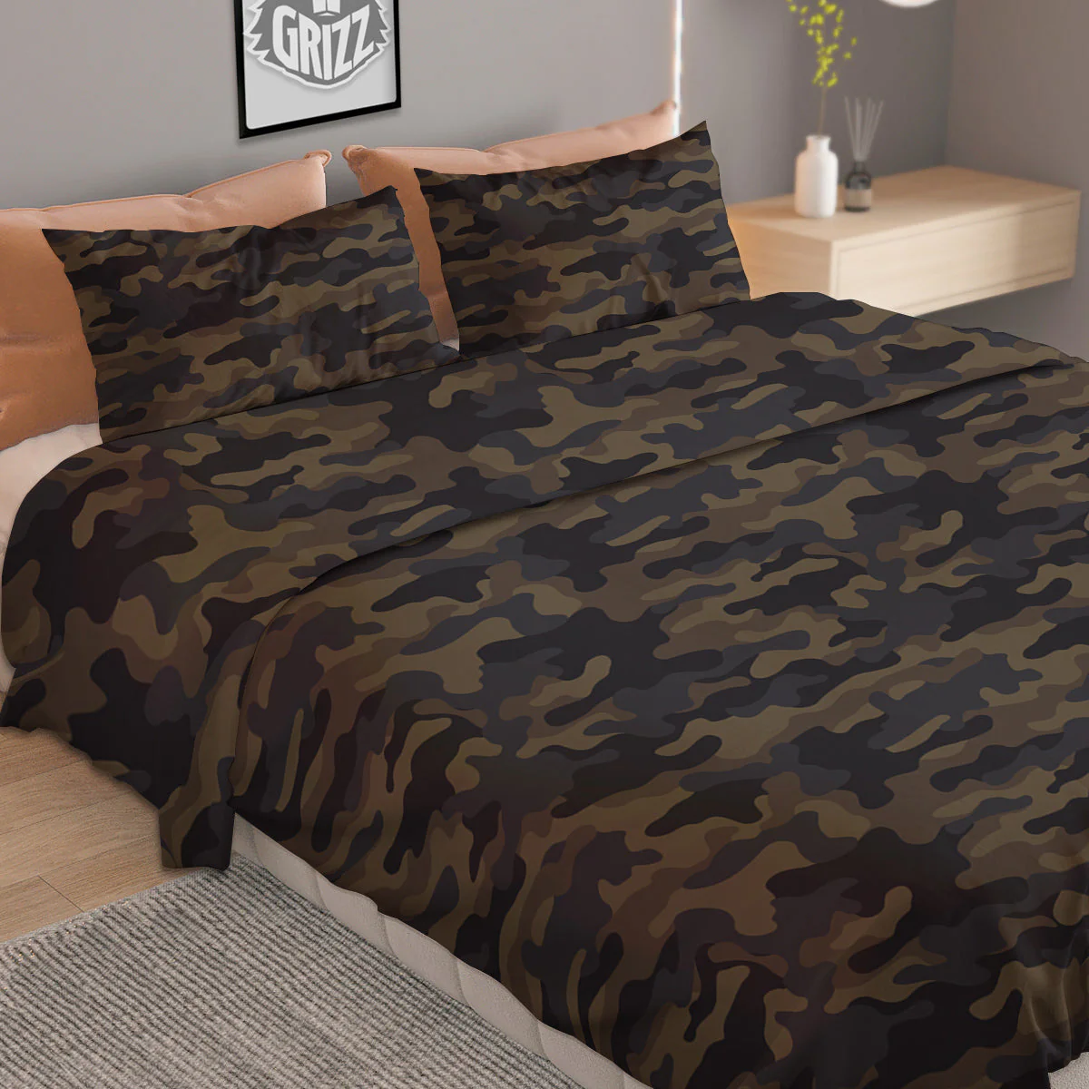 Camouflage Dark Brown Print Duvet Cover Bedding Set - Image 2