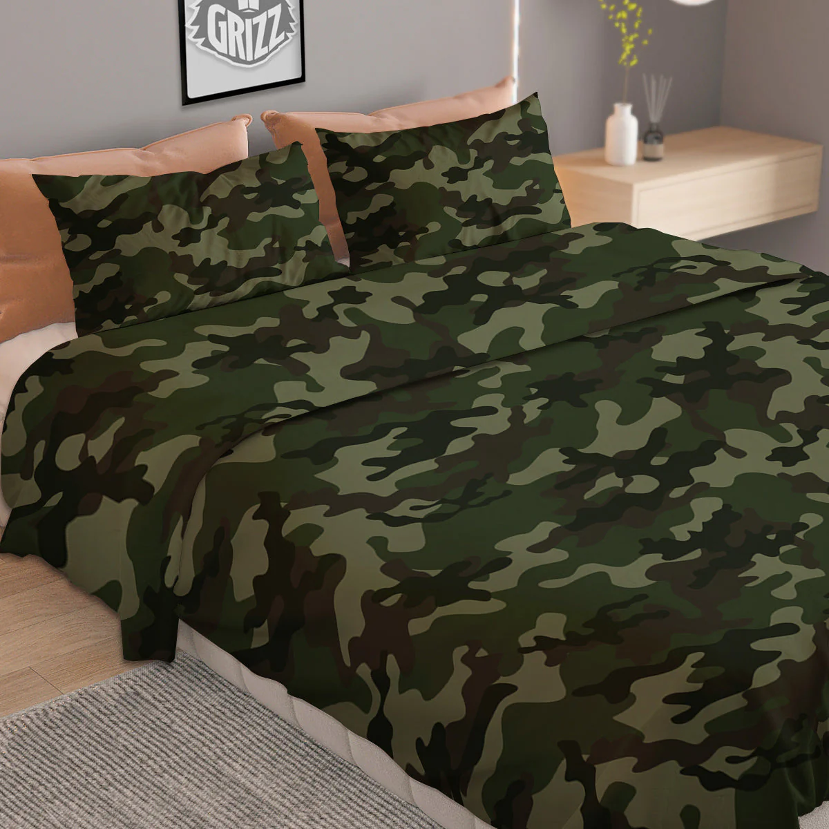 Camouflage Dark Green Print Duvet Cover Bedding Set - Image 2