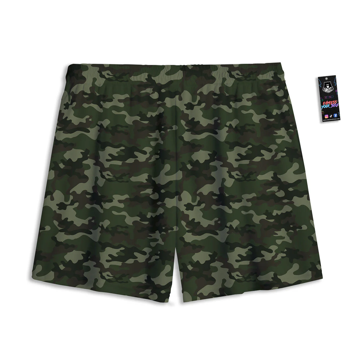 Camouflage Dark Green Print Mesh Shorts - Image 2