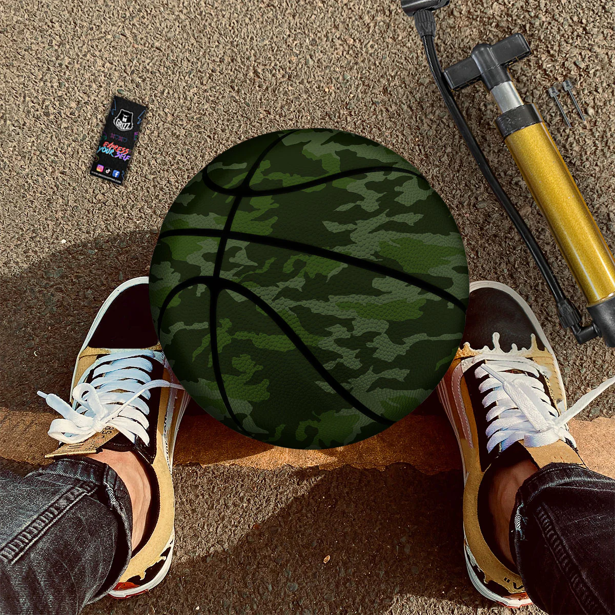 Camouflage Green And Black Print Basketball - Image 2
