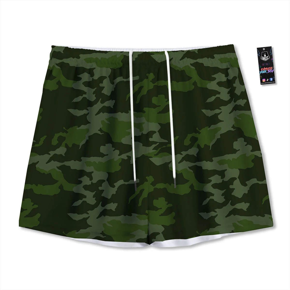 Camouflage Green And Black Print Mesh Shorts
