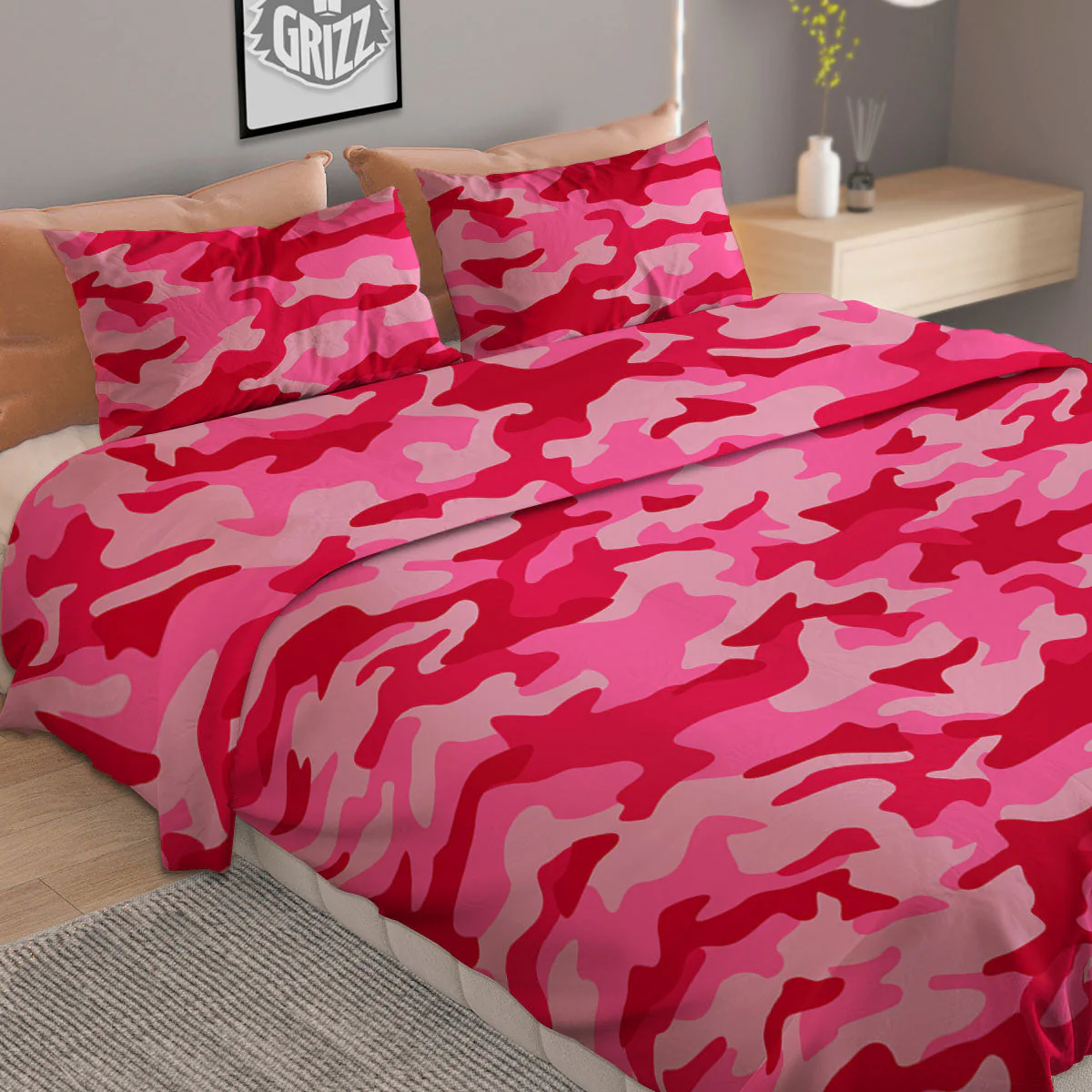 Camouflage Hot Pink Print Duvet Cover Bedding Set - Image 2