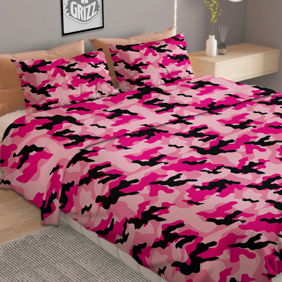 Camouflage Pink And Black Print Duvet Cover Bedding Set - Image 2