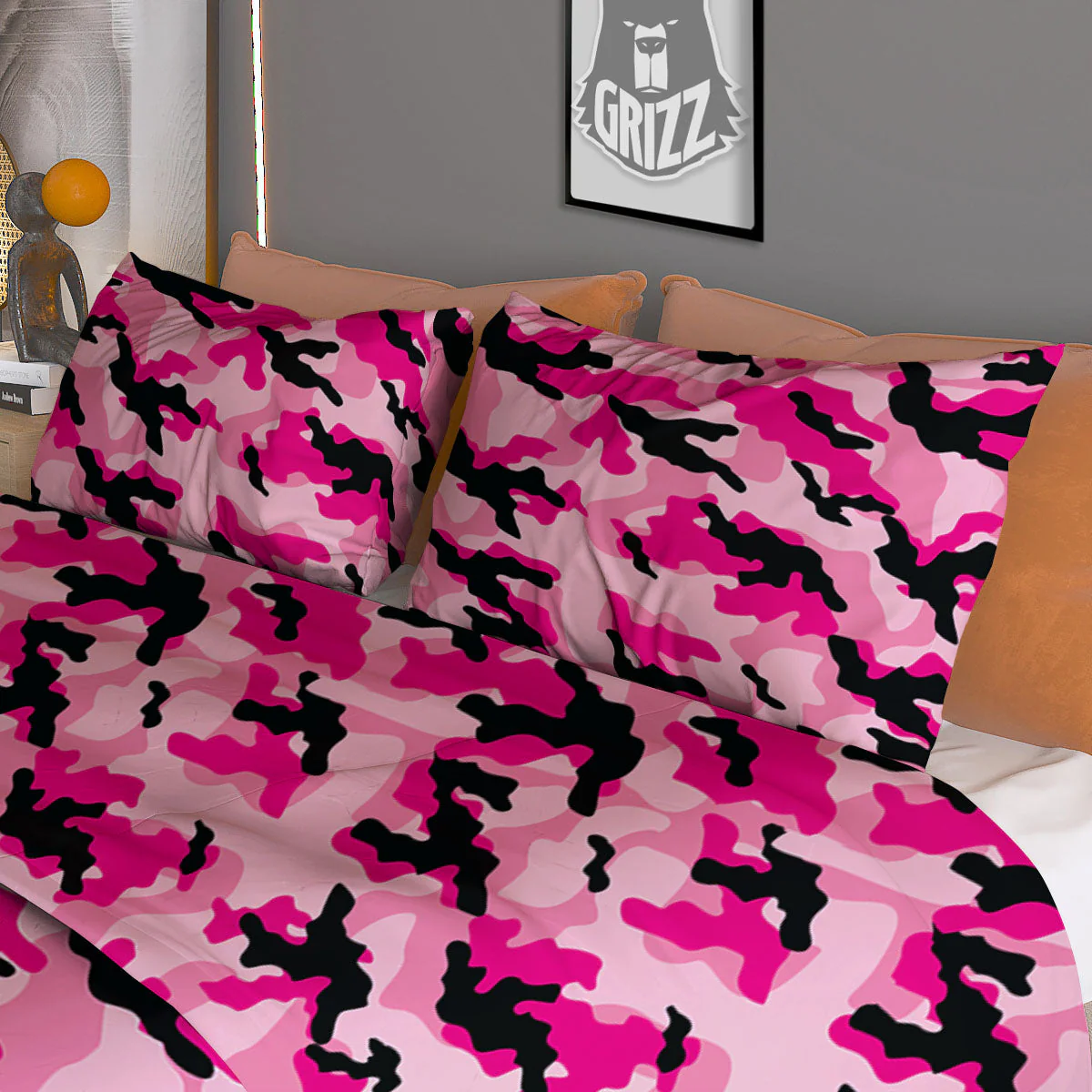 Camouflage Pink And Black Print Duvet Cover Bedding Set - Image 3