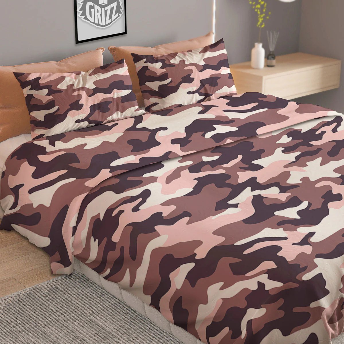 Camouflage Pink Brown Print Duvet Cover Bedding Set - Image 2